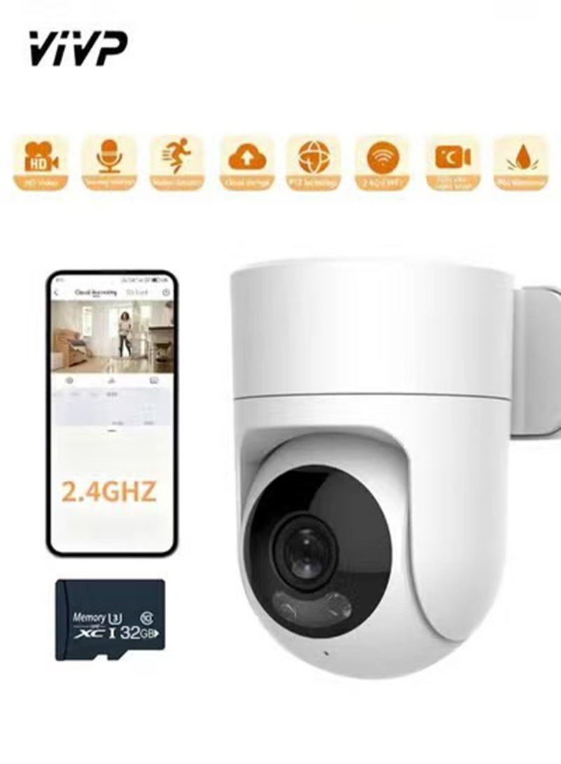 فيفب كاميرات 5 ميجابكسل 360 درجة بزاوية مائلة مع تطبيق هاتف، بطاقة SD 32 جيجابايت، رؤية ليلية، ميكروفون ثنائي الاتجاه، كشف الحركة، تخزين SD/السحابة، تعمل مع خوارزميات الذكاء الاصطناعي لمراقبة المنزل/الأطفال/الحيوانات الأليفة - Image 1